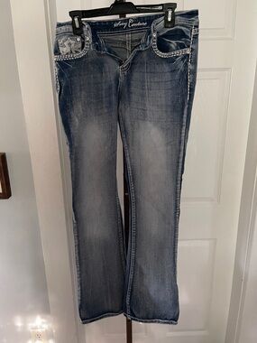 Juicy Couture Medium Blue Flared Jeans with Embroidered Trim
